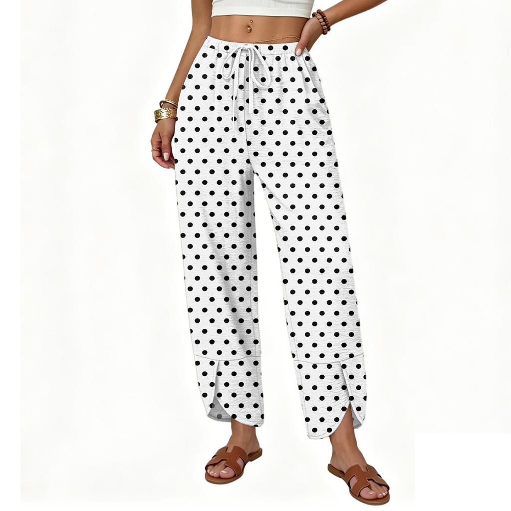 Women's Casual Wide Leg Drawstring Printed Pants with Loose Fit