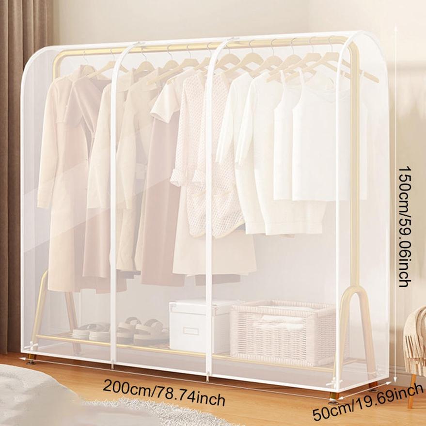 Transparent Garment Bag Organizer Closet Clothes Hanger Dustproof Protector Floor-standing Double-pole Suit Shoulder Rack Cover