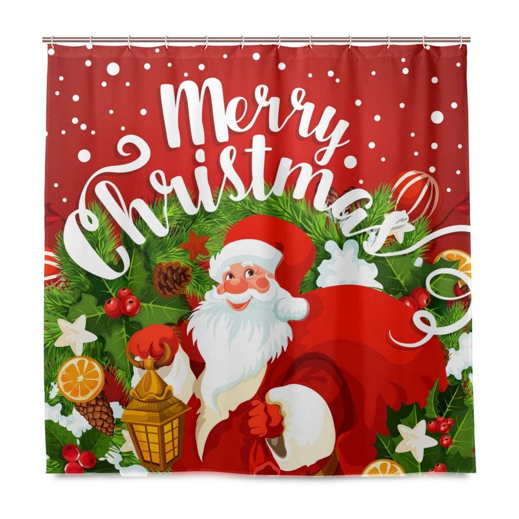 Christmas Shower Curtain Funny Santa Claus Shower Curtain Retro Xmas Holiday Washable Bathroom Decor Bath Curtain With Hooks