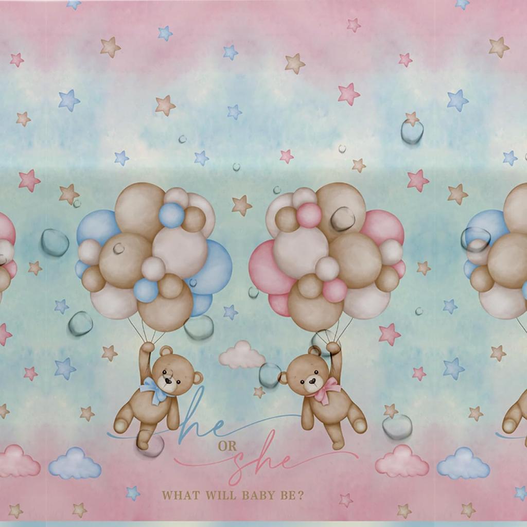 Bear Gender Reveal Decorations Tablecloth for He Or She - Disposable Bear Boy Or Girl Gender Reveal Supplies Tablecover - 3 Pack (54in x 108in)