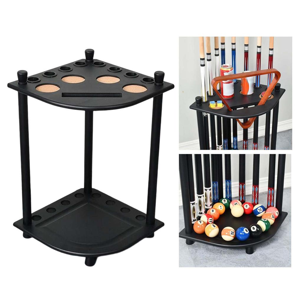 Billiard Cue Rack Holds 8 Sticks Solid Wood Floor Style Pool Rod with Drink Holder