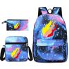 Large Capacity Schoolbag with Shoulder Strap; Student Three-piece Pencil Case Set