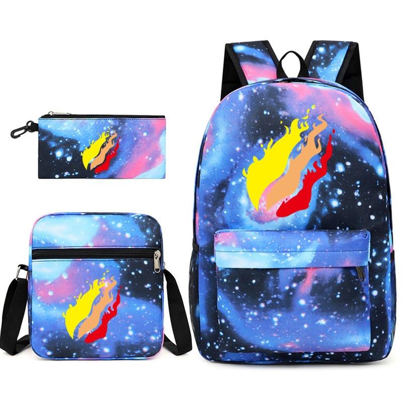 Large Capacity Schoolbag with Shoulder Strap; Student Three-piece Pencil Case Set