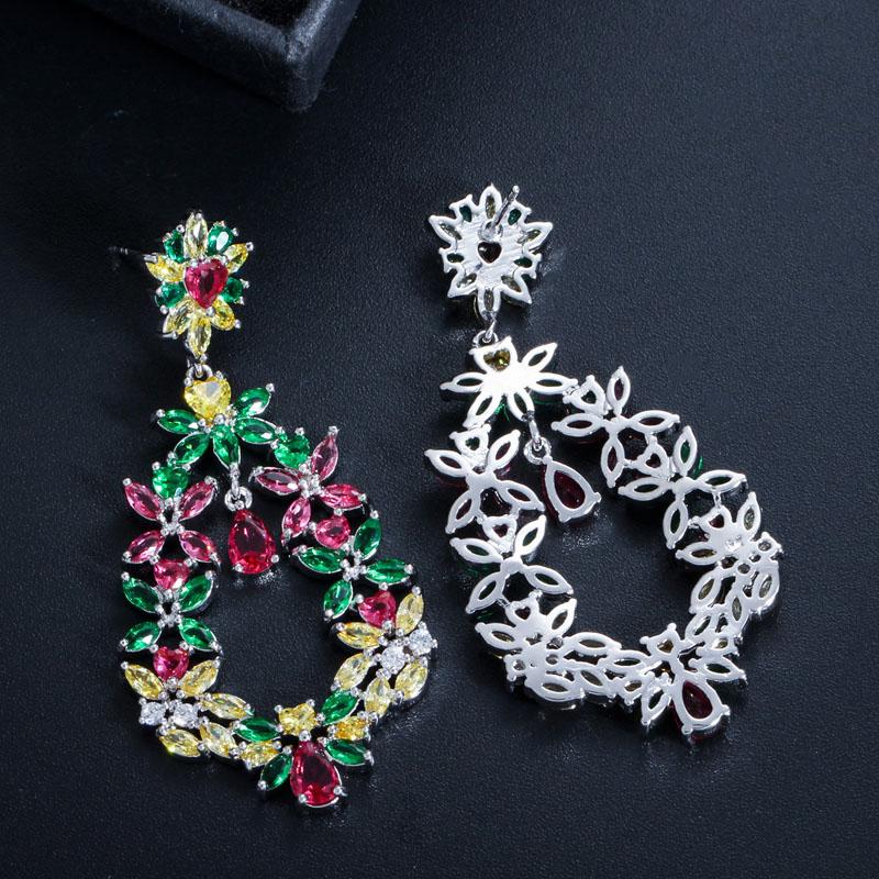WWJ Schöne bunte Zirkonia große Vintage-Ohrringe lange böhmische Schmuck Ohrringe