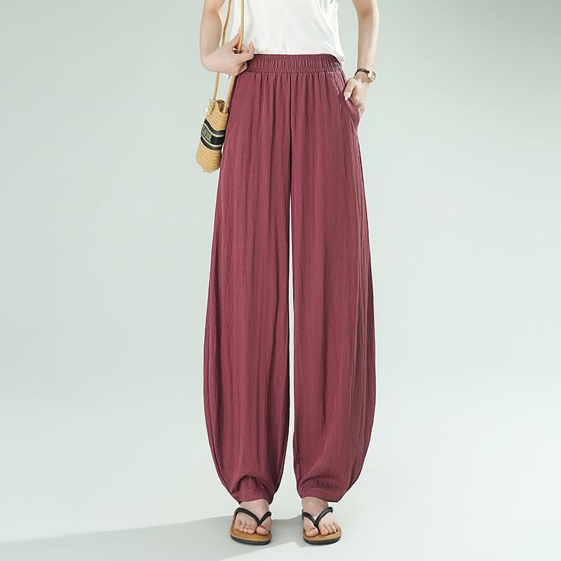 2026 Women's High-Waist Wide-Leg Ice Silk Pants - Plus Size, Loose Fit, Slimming Casual Summer Wear