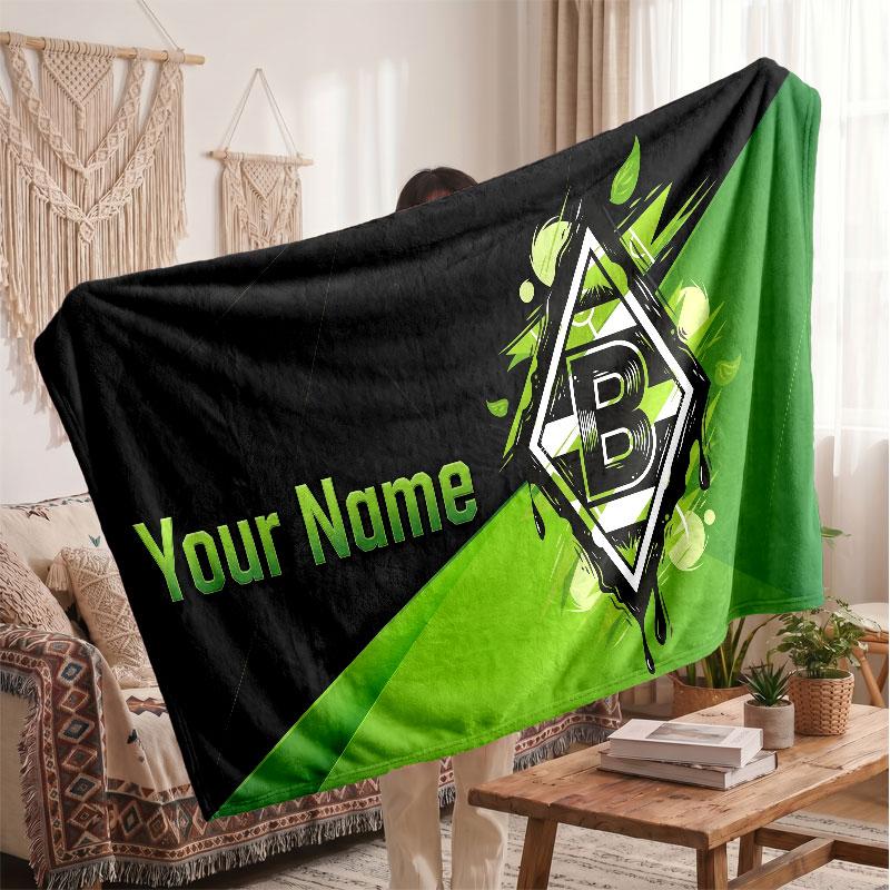 Borussia Mönchengladbach Personalisierte Fleecedecke Mit Fußballlogo, Individueller Name Text Weich Warm Zuhause Überwurfdecke