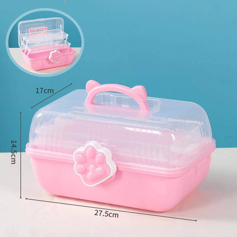 

3-слойная ручная коробка для хранения косметики, разделитель, органайзер для детских аксессуаров для волос, шкатулка для украшений для дизайна ногтей розовый