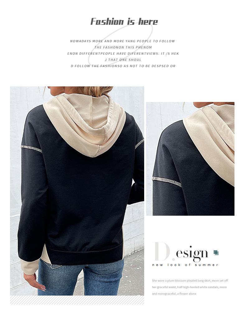 TEMU 2026 Autumn Women's Color Block Pullover Hoodie