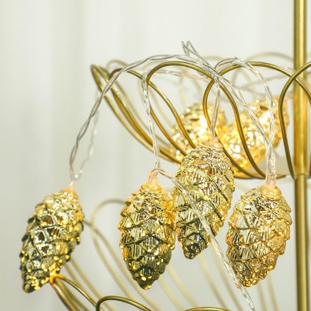 Gold Silver Fake Pine Cone LED String Lights 10/20/40LED Fake Plants LED Light Garland  New Year