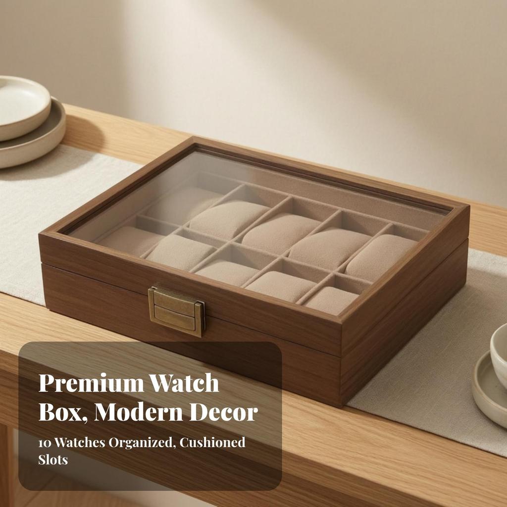 Wooden Watch Box with 10 Slots Soft for Collectors
