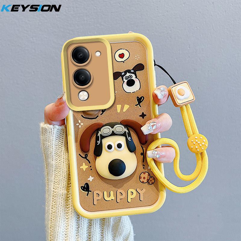 KEYSION Shockproof Case for VIVO Y04 with Lanyard Soft Silicone Cute 3D Cartoon Doll Phone Cover for VIVO Y29s 5G
