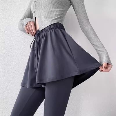 Fake Two-piece Fitness Pants and Skirts for Women with High Waist Belly Tight Leggings Wearing Running and Anti-embarrassing Quick-drying Yoga Pants