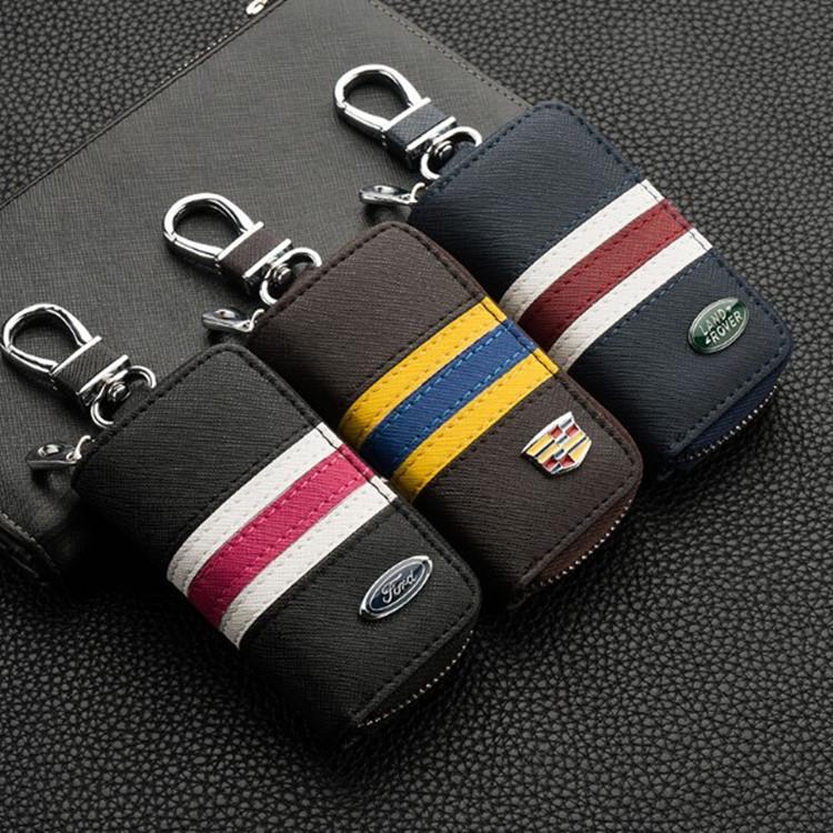Men's Waist-Hanging Car Key Pouch with Stripe Zipper and Buckle