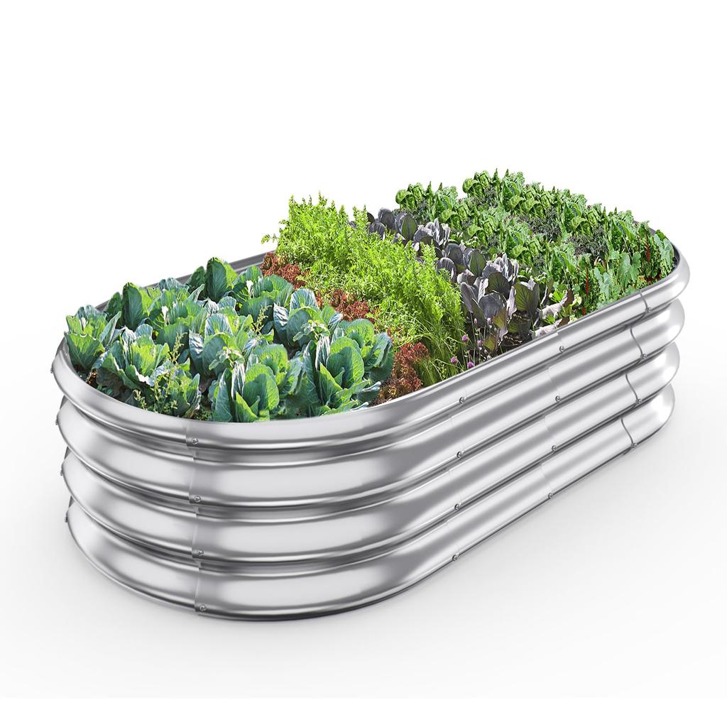 DEWEL Raised Garden Galvanized Metal Planter Outdoor Garden Bed for and Flowers Bed, Box, Tool-Free Vegetables, Plants, (Silver, 120x60x28cm)