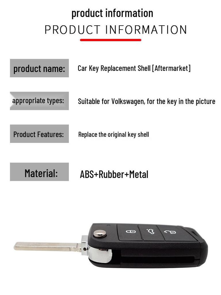 Compatible Shell for Volkswagen T-Roc, Tiguan, Lavida Plus, Skoda Folding Remote Key HU162T (3-Button)