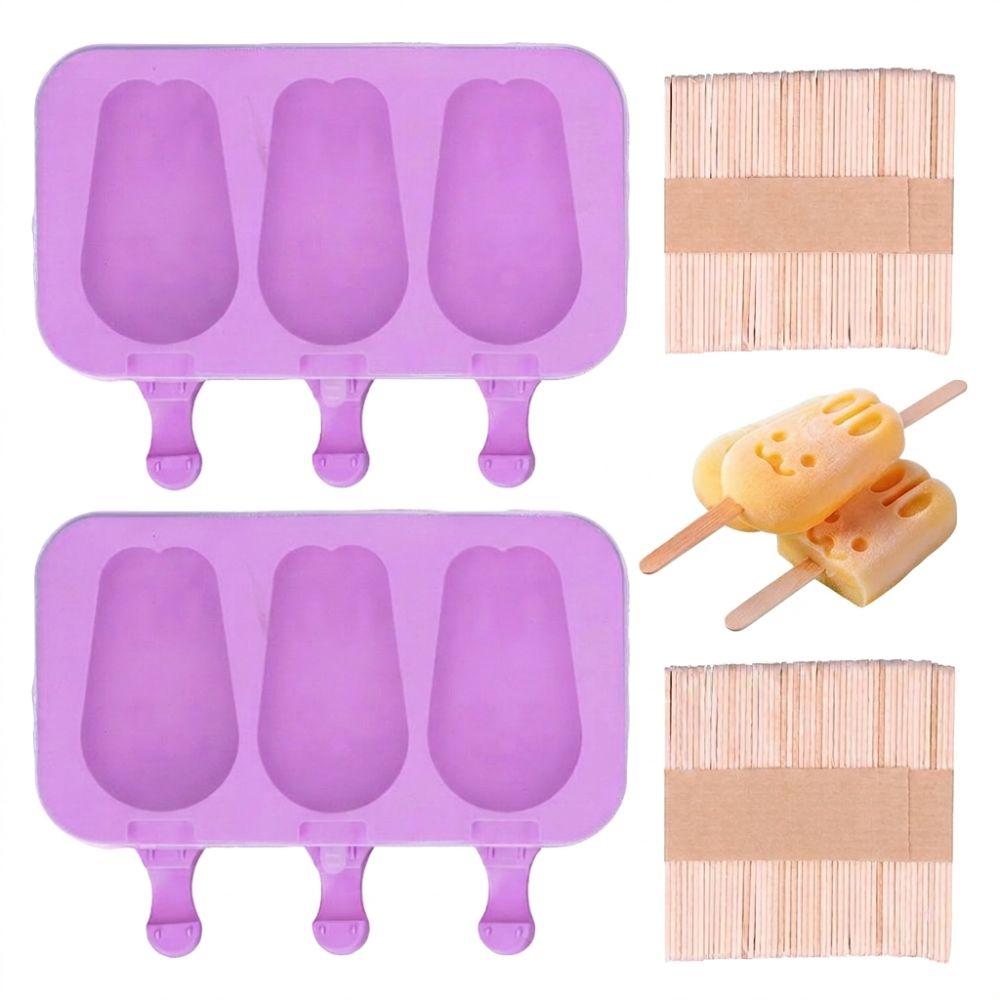 2 pcs Easy Release Homemade Popsicle Mold 3 Grid Frozen Treat Maker Silicone Ice Cream Mold DIY