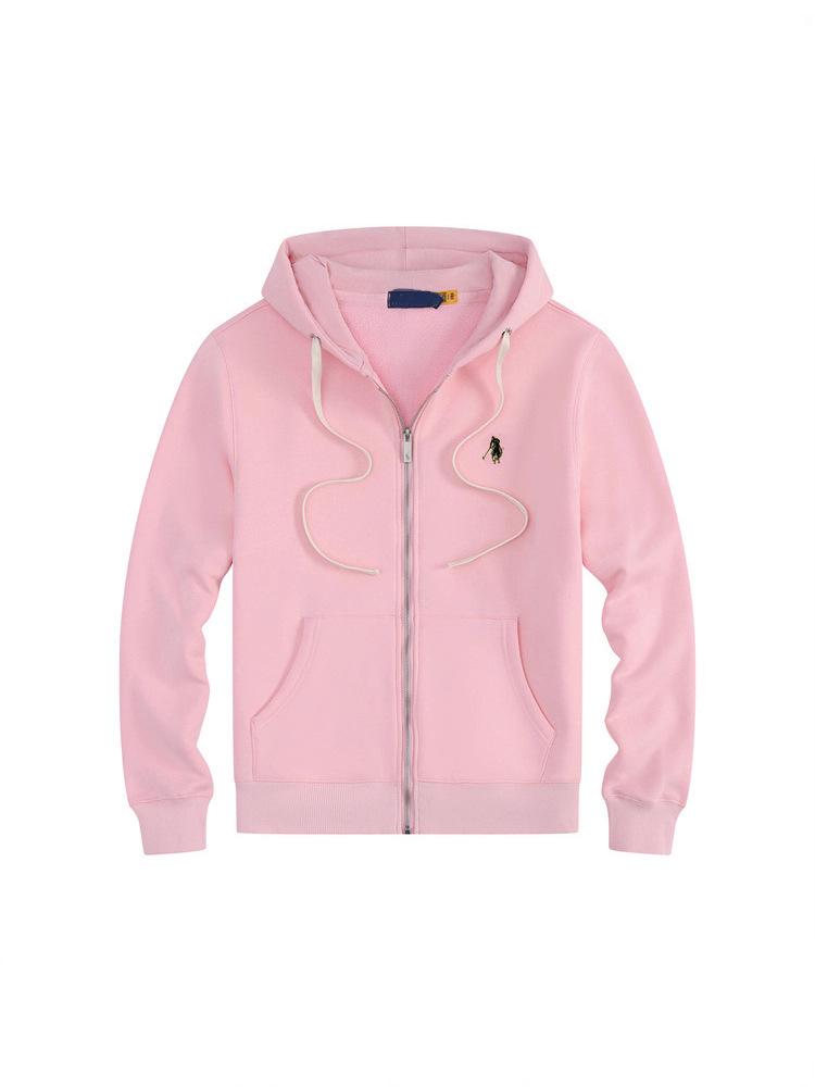Men's Fleece-Lined Little Pony Embroidered Hoodie - Autumn/Winter, Loose Fit, Plus Size, Solid Color, Polo Style