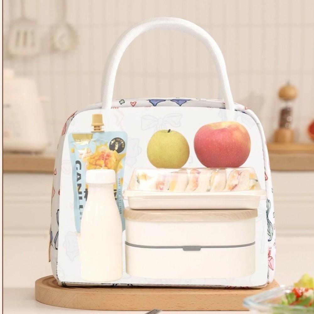 Durable Fashion Prints Lunch Box Bag with Zipper Lightweight Insulated Tote Bag Portable Large Capacity Outdoor Picnic Bag