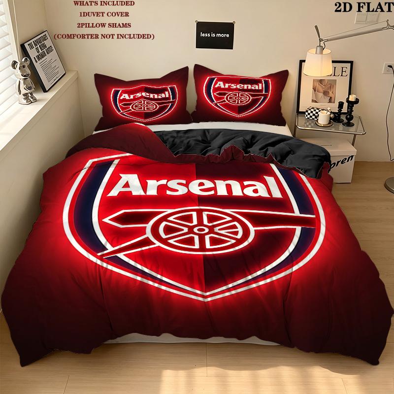 Arsenal Football Club Pattern Bedding Home Decoration Birthday Gift ( 1 duvet cover + 2 pillowcase, without core),fan merchandise.