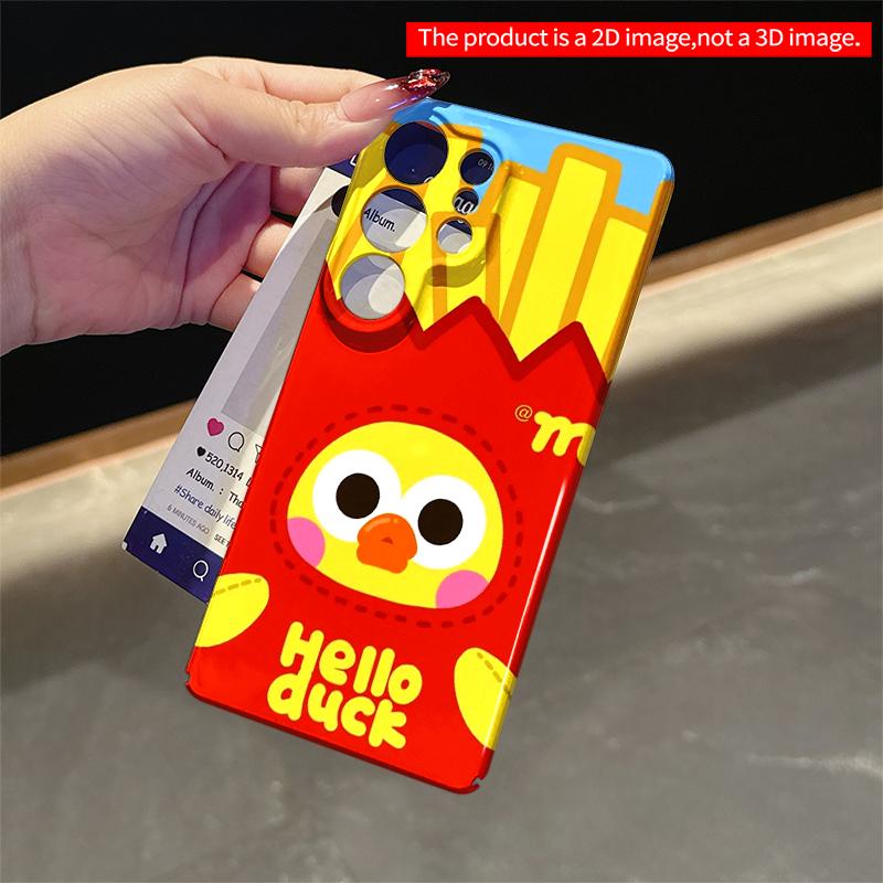 2DFlat Samsung phone case Hello Duck Fries Fun Phone Case Applicable to Galaxy S22 S23 S24 S25ULTRA S26 A12 A13 A14 A15 A16 A34 A35 A54 A55