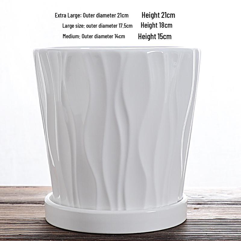 Nordic White Ceramic Flower Pot with Tray - Large & Extra Large for Pothos & Succulents