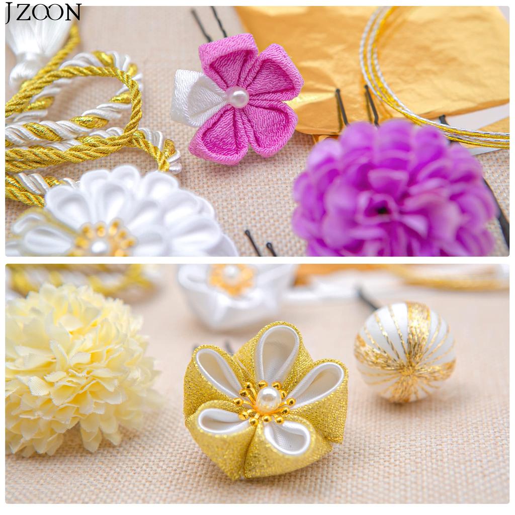 JZOON Hair 7 Dried Artificial Flower Popular Hair Perfect for Engagement Entrance Handmade Japanese Red Tsumami-zaiku Ornaments, Colors, Flowers,