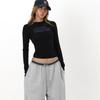 Slim-Fit Trendy Letter Print Long-Sleeved Top - Fashionable & Unique Design