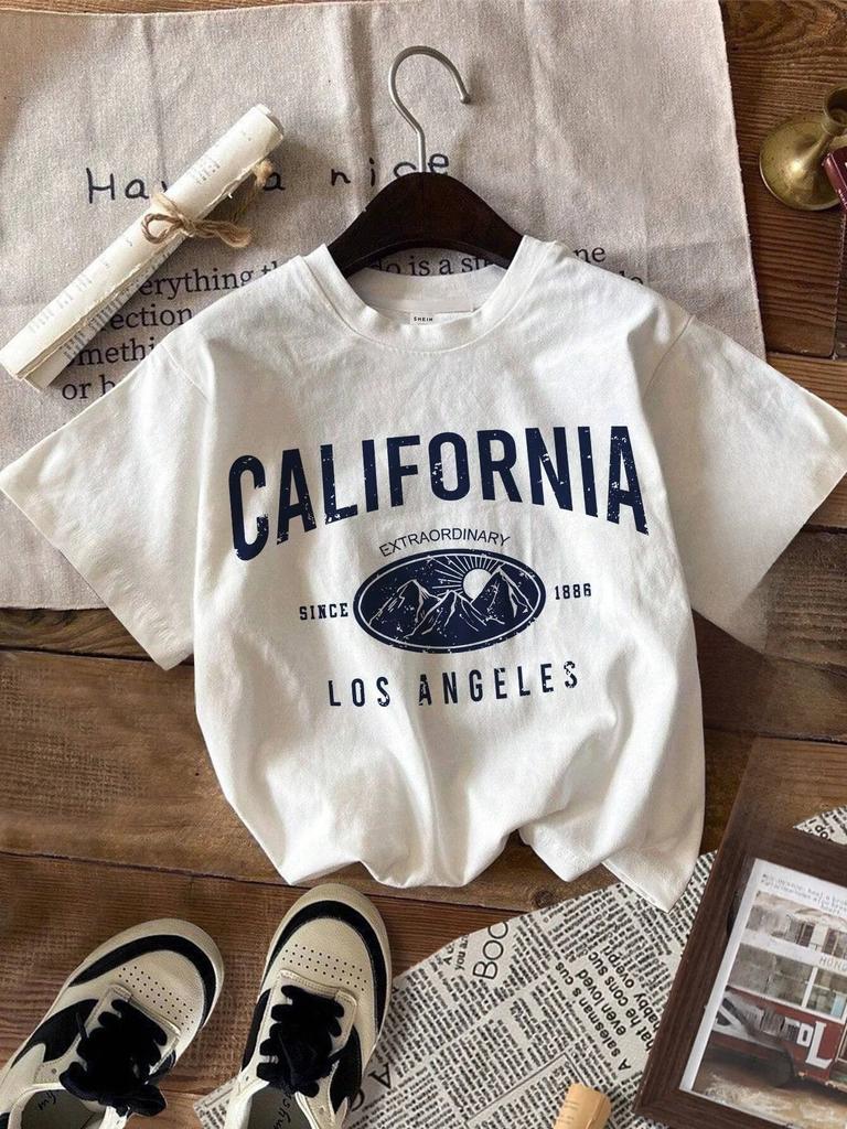 Summer Women California T-Shirt American Vintage O-Neck Tops Tees Fashion Los Angeles Clothing Female Casual Streetwear Y2K Top