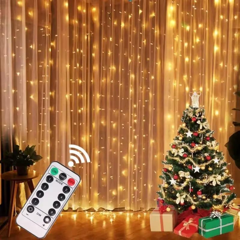 USB 3x1M Curtain String Lights 100 LED Fairy Lights with Remote Control 8 Modes Copper Wire for Room Window Christmas Wedding Party Decor