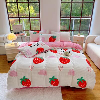 Bettbezug mit Cartoon-Erdbeere, superweich, flauschig, Kawaii-Bettwäscheset, wendbar, Flanell-Plüsch-Bettbezug mit 2 Kissenbezügen