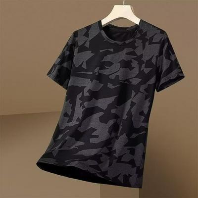 Summer Men T-shirt Round Neck Short Sleeves Thin Quick-drying Loose Camouflage Print Pullover Mid Length Casual Daily Wear Sport
