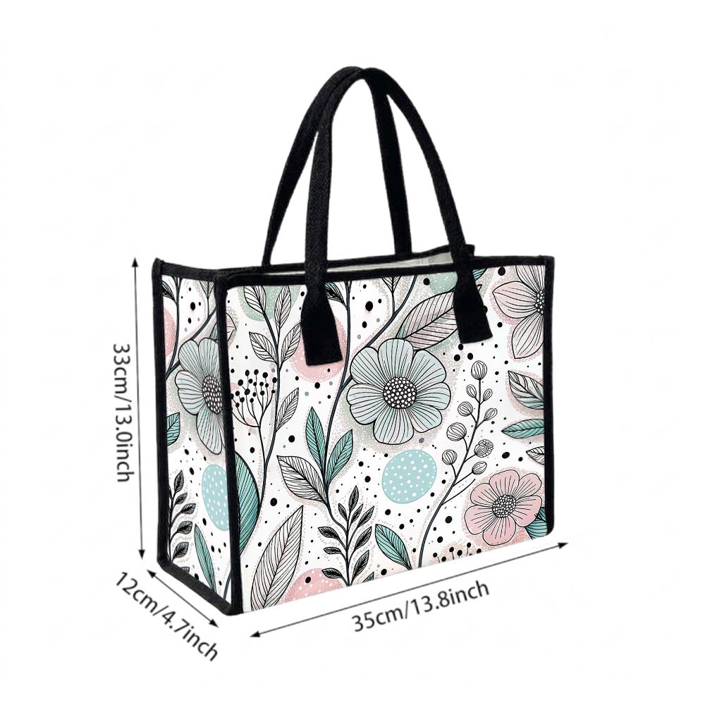 Floral Print Fashion Tote Bag For Daily Shopping Travel Commute Casual Carry Handbag