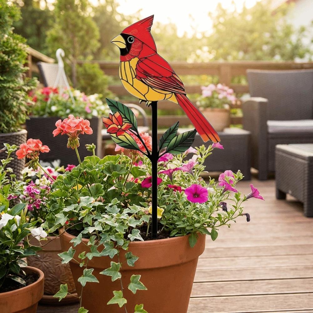 2D Flat Flower Branch Ground Plug Handmade Metal Garden Stake Garden Ornament Home Courtyard