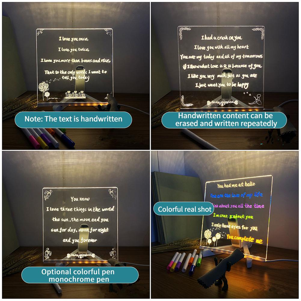 Light Up Acrylic Message Board Rewritable DIY Children's Glowing Drawing Board Message Lamp Marker Board For Office School Home