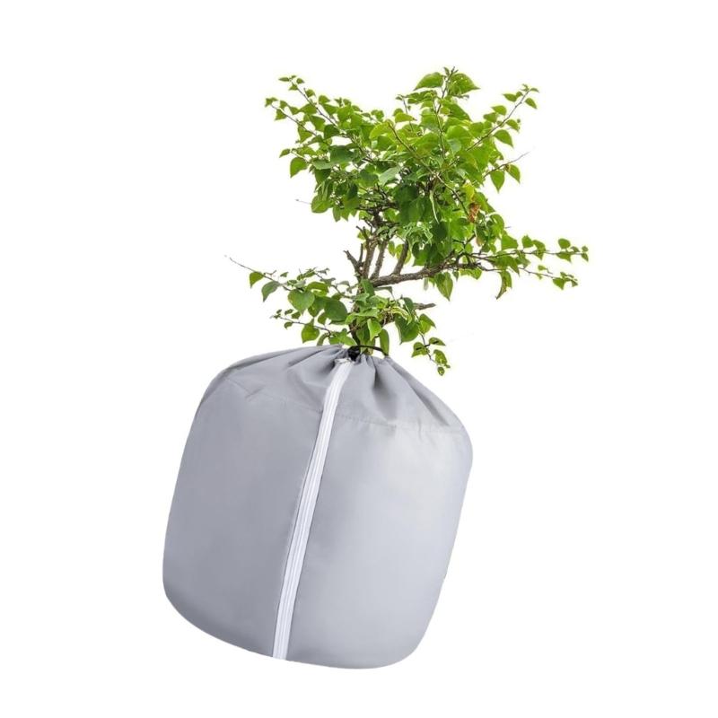Cold Wind Plant Cover with Vertical Opening, Fabric and Gathered Cord Closure for Potted Bushes and Small Trees