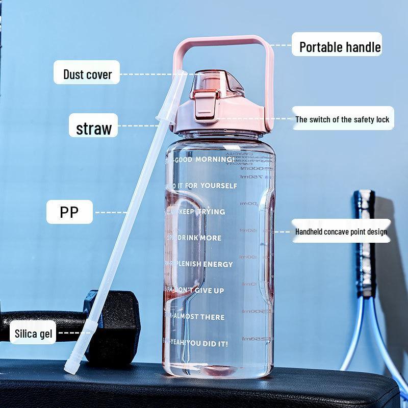 2000ml Stylish Women's Water Bottle with Straw & Scale - Portable for Outdoor & Sports