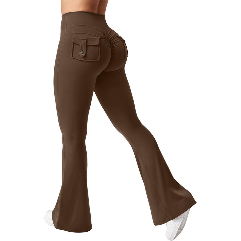 High Waist Flare Leg Pants for Women with Back Pocket Scrunch Detail Stretchy Fabric Bootcut Yoga Style