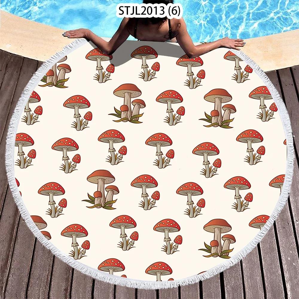 Mushroom Pattern Plant Horse Riding Printed Beach Towel Microfiber Digital Swimming Pool Beach Towel Blanket Shower Beach Towel