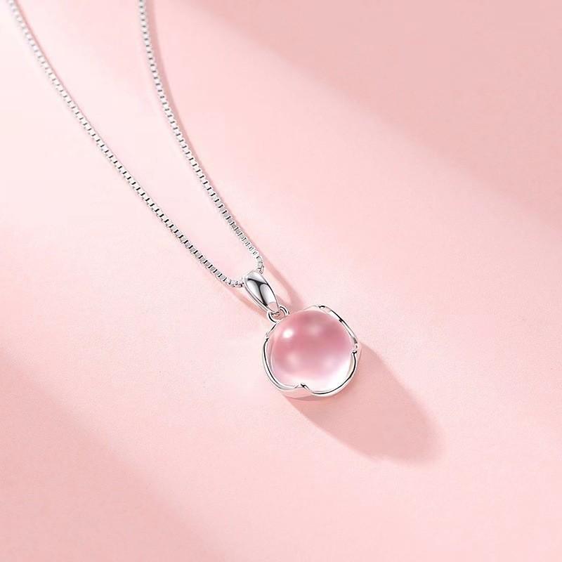 Cherry Blossom Pink Crystal Necklace Women'S Light  Simple Graceful And Fashionable Clavicle Chain Wholesale Peach Blossom Pendant