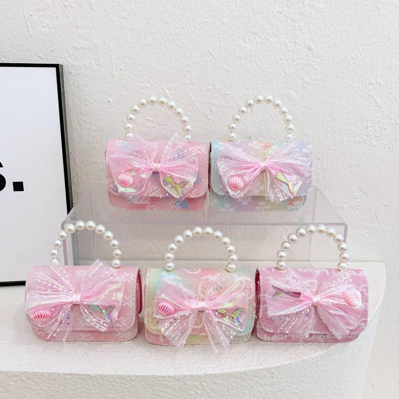 Adorable Butterfly Knot Design Children's Handbag Stylish Pearl Handle For Kids