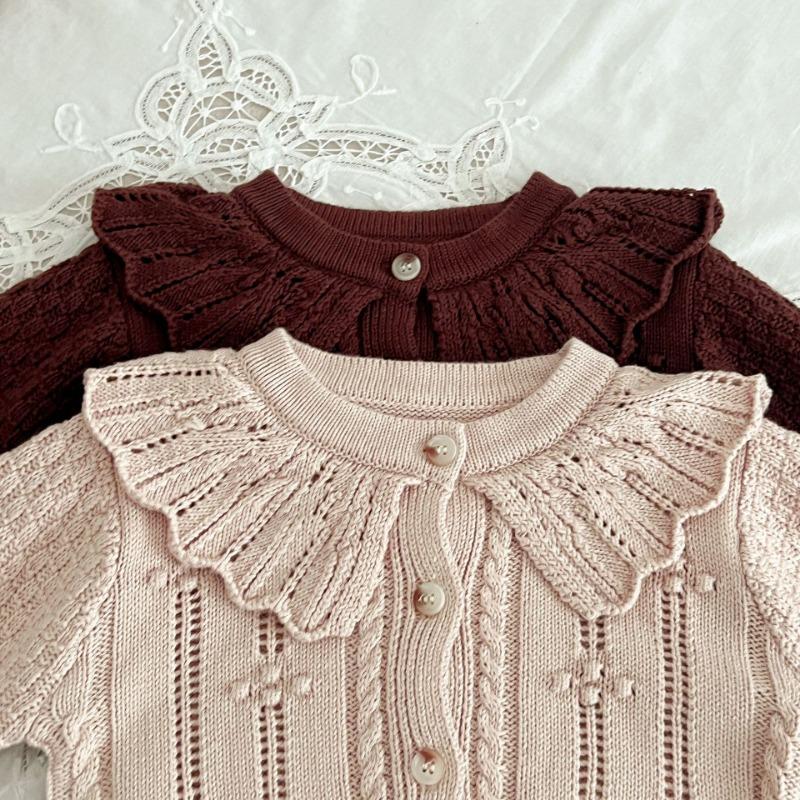 Autumn Girl Baby Sweater Cotton Yarn Doll Neck Knitted Cardigan Cotton Yarn Versatile Fashionable Children's Coat