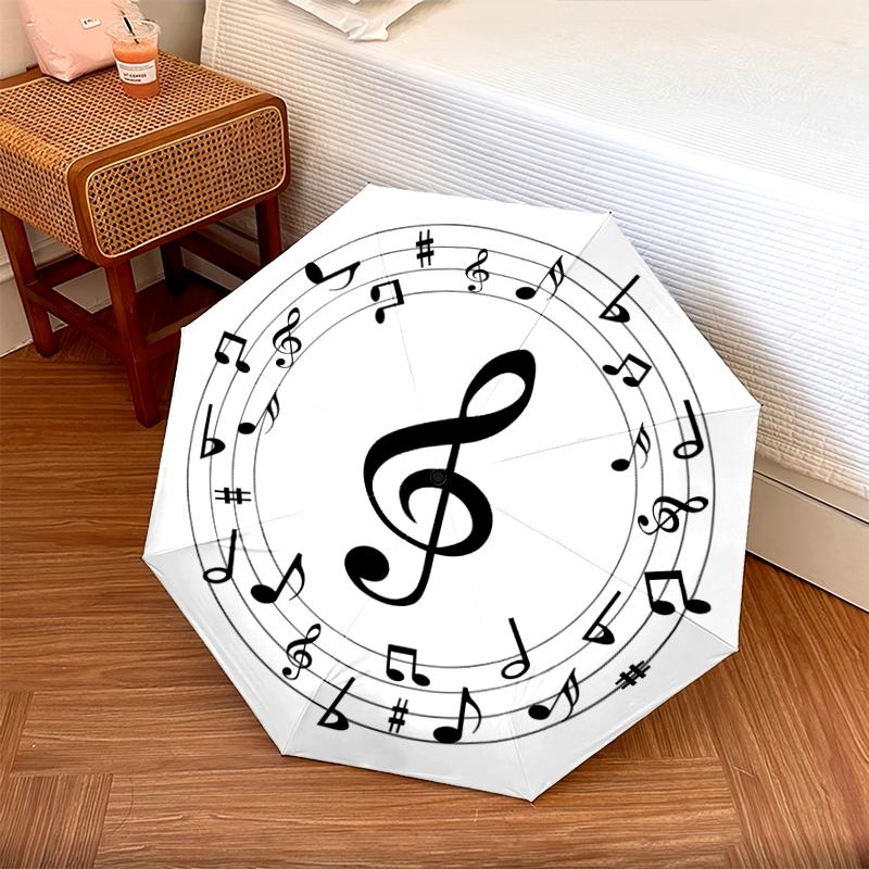 1 Stück Automatischer Faltbarer Regenschirm - Muster mit Musiksymbolen, Tragbares & Faltbares Design mit 8 Speichen, Weihnachts- Geburtstagsgeschenke