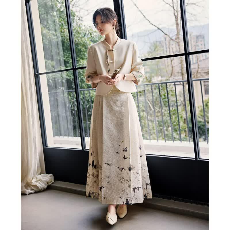 XWI New Chinese Style Brocade Jacquard Horse-Face Skirt