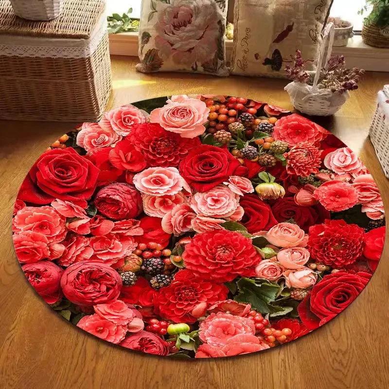 Lotus Landscape Painting Round Carpet Chair Sofa Carpets Home Living Room Bedroom Bathroom Floor Mat Printed Home Decorations