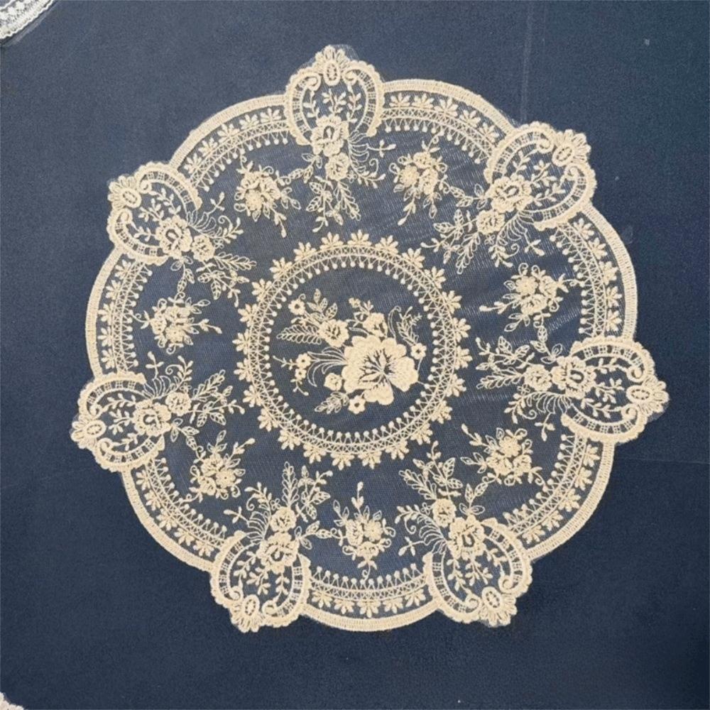 Vintage Embroidered Lace Table Mat Round Flower Embroidery Dining Table Cover Napkin Placemat Lace Table Cloth for Coffee Cup