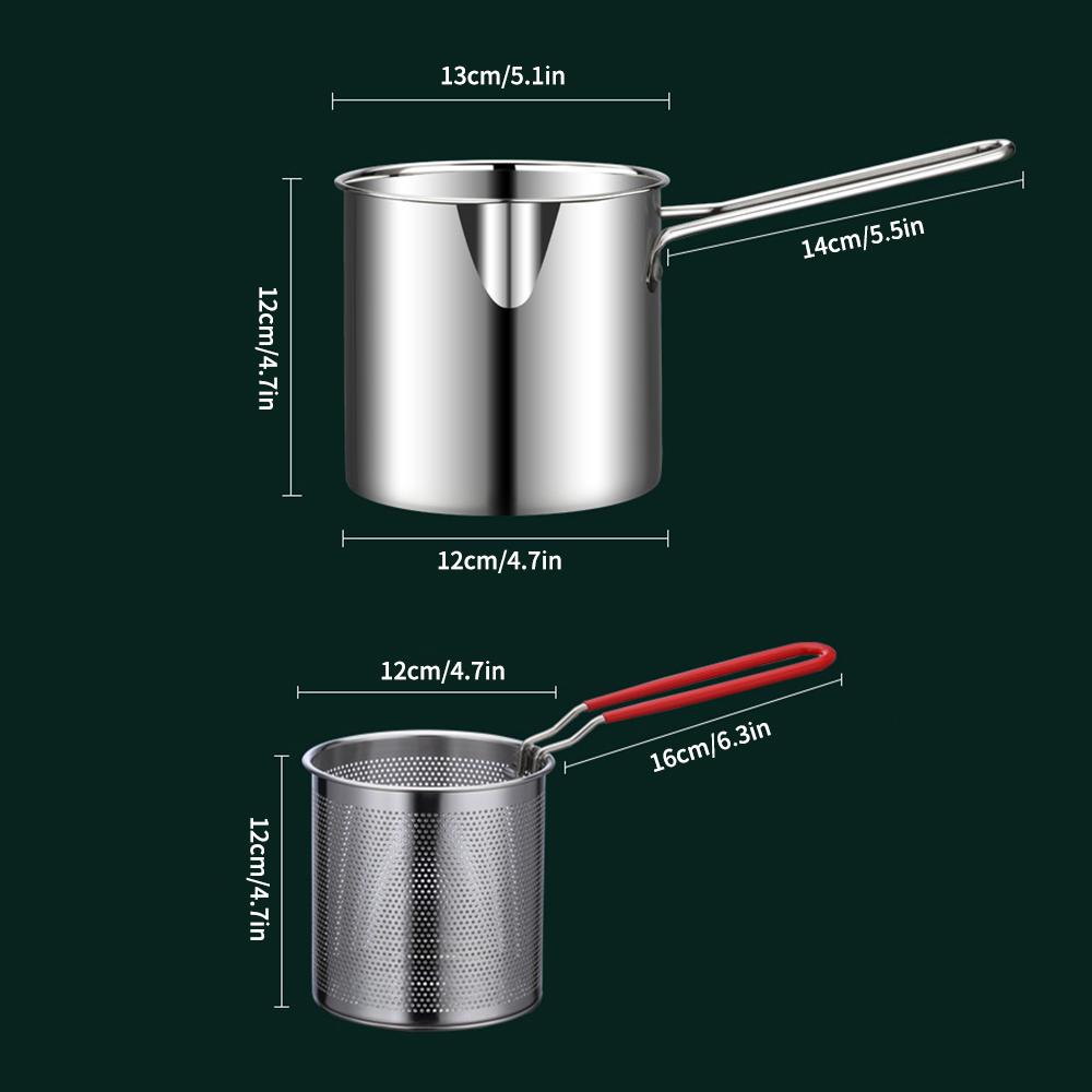 Fritteuse aus Edelstahl mit Frittierkorb, multifunktionaler kleiner Topf, speziell für die Küche, zum Frittieren von Hühnchen und anderen Kochutensilien