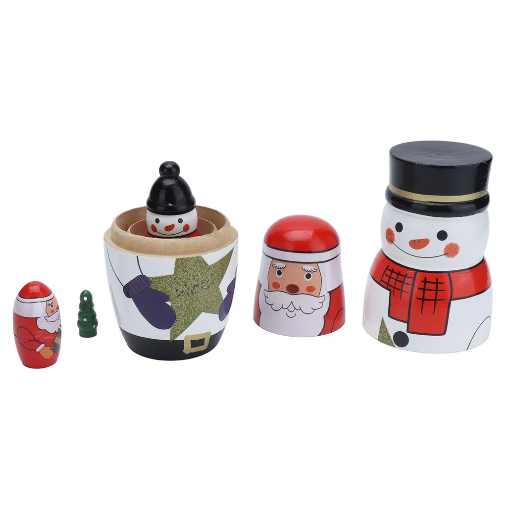 5pcs Nesting Dolls Glossy Round Unique Christmas Style Attractive Decorative Ornaments for Festive