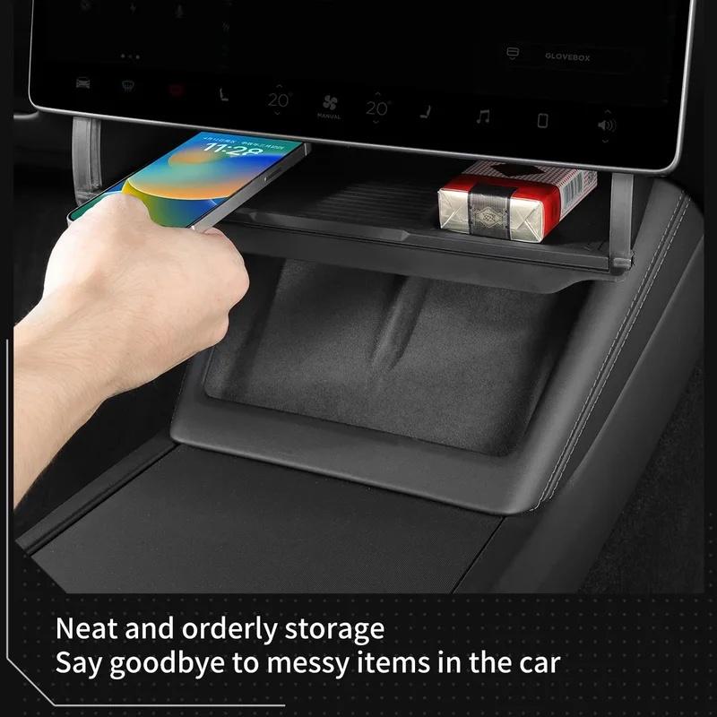 Behind Screen Hidden Storage Box, Console Organizer for Tesla Model Y Juniper 2026 Model 3 Highland 2025 Interior Accessories