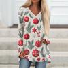 Ladies' Fashionable Casual Christmas Printed T-shirt Long Sleeved V-neck Mid Length Top