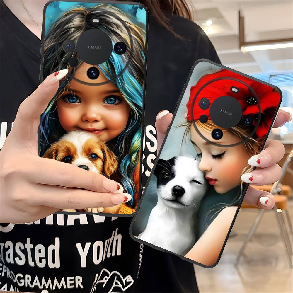 Girl Dog Puppy Matte TPU Mobile Phone Case for Huawei Mate 60 50 40 30 20 10 Pro Plus Lite E 5G Colorful Printing Cover